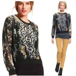 Womens Cabi #572 Dressed‎ Up Sweatshirt Python Medium Sheer Long Sleeve Top
